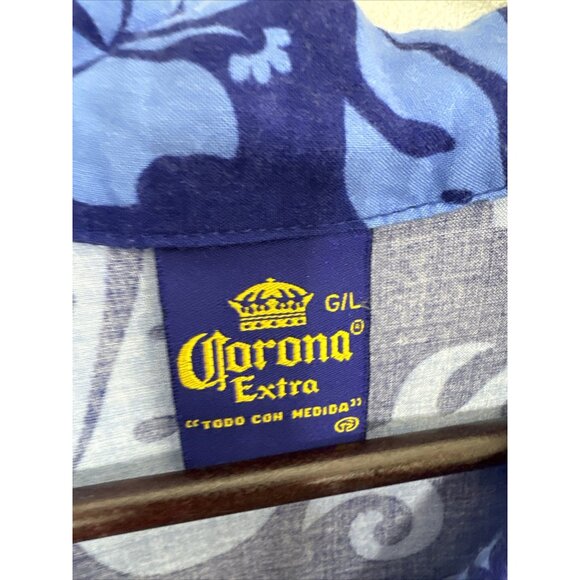 Corona Shirt Mens L Blue Bottles of Beer Hawaiian Print Button Up Camp - Picture 3 of 6